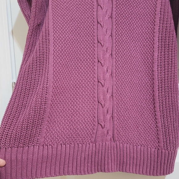 GAP Cable Knit V-Neck Fisherman Cotton Tunic Sweater Damson Pink S - Picture 4 of 10